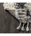 MERCER SHAG Area Rug Mercer Shag Plush Tassel Moroccan Geometric Trellis Cream/Grey 4 ft. x 6 ft. Area Rug