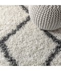 MERCER SHAG Area Rug Mercer Shag Plush Tassel Moroccan Geometric Trellis Cream/Grey 4 ft. x 6 ft. Area Rug