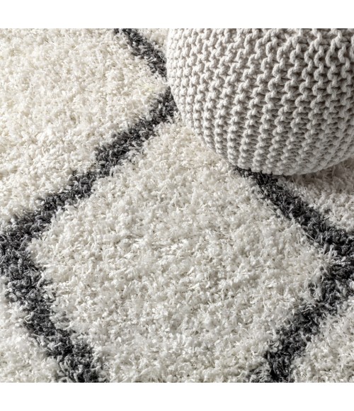 MERCER SHAG Area Rug Mercer Shag Plush Tassel Moroccan Geometric Trellis Cream/Grey 4 ft. x 6 ft. Area Rug