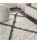 MERCER SHAG Area Rug Mercer Shag Plush Tassel Moroccan Geometric Trellis Cream/Grey 4 ft. x 6 ft. Area Rug