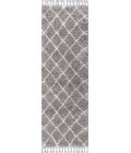 Mercer Shag Plush Tassel Moroccan Geometric Trellis Grey/Cream 2 ft. x 8 ft. Runner Rug