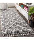 Mercer Shag Plush Tassel Moroccan Geometric Trellis Grey/Cream 2 ft. x 8 ft. Runner Rug
