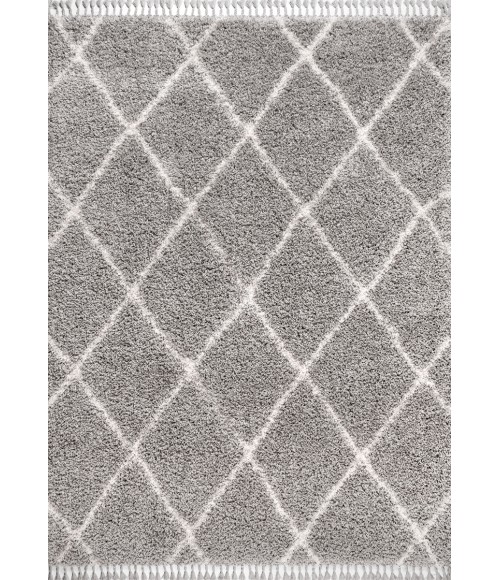 Mercer Shag Plush Tassel Moroccan Geometric Trellis Grey/Cream 4 ft. x 6 ft. Area Rug