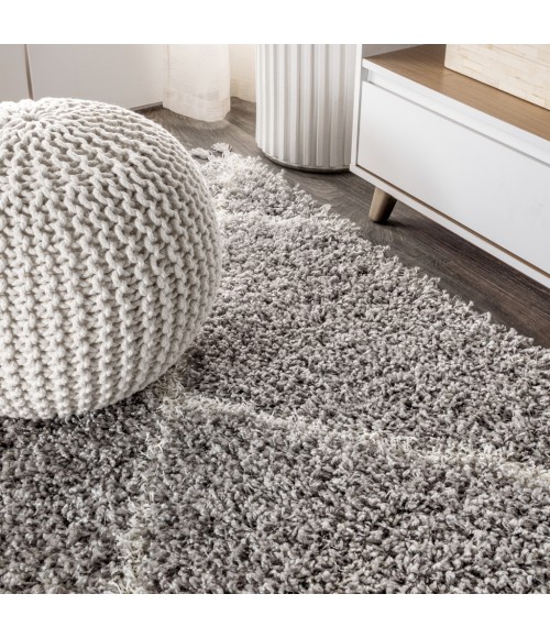 Mercer Shag Plush Tassel Moroccan Geometric Trellis Grey/Cream 4 ft. x 6 ft. Area Rug