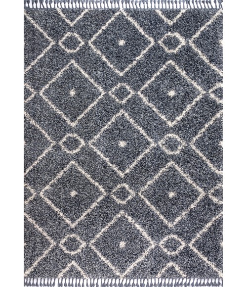 MERCER SHAG Area Rug Mercer Shag Plush Tassel Moroccan Diamond Denim Blue/Cream 4 ft. x 6 ft. Area Rug