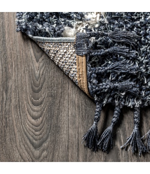 MERCER SHAG Area Rug Mercer Shag Plush Tassel Moroccan Diamond Denim Blue/Cream 4 ft. x 6 ft. Area Rug