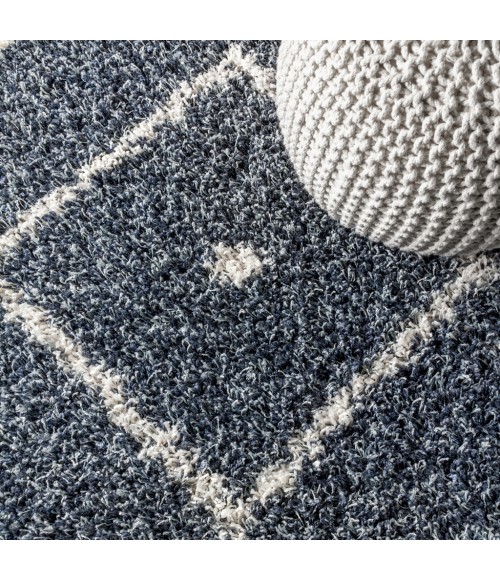 MERCER SHAG Area Rug Mercer Shag Plush Tassel Moroccan Diamond Denim Blue/Cream 4 ft. x 6 ft. Area Rug