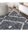 MERCER SHAG Area Rug Mercer Shag Plush Tassel Moroccan Diamond Denim Blue/Cream 4 ft. x 6 ft. Area Rug