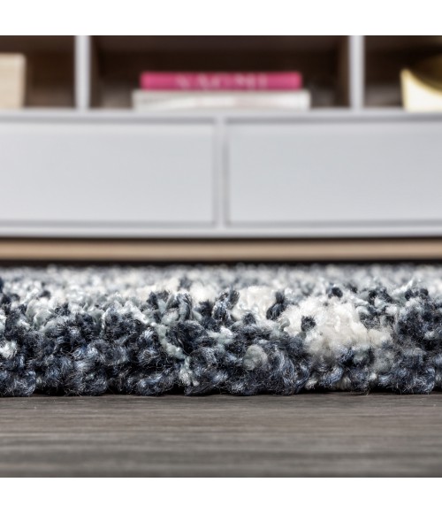 MERCER SHAG Area Rug Mercer Shag Plush Tassel Moroccan Diamond Denim Blue/Cream 2 ft. x 8 ft. Runner Rug