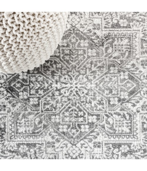 MODERN PERSIAN Area Rug Modern Vintage Medallion Grey 5' Square Area Rug