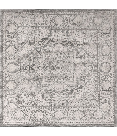 Modern  Vintage Medallion Grey 6' Square Area Rug