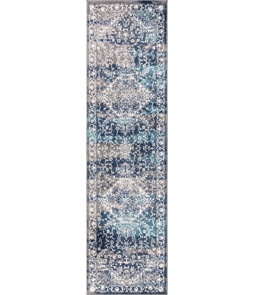 MODERN PERSIAN Area Rug Modern Vintage Medallion Navy /Light Grey 2 ft. x 8 ft. Runner Rug
