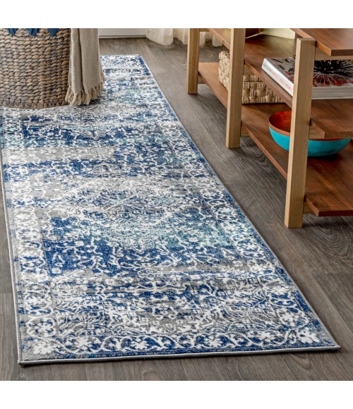 MODERN PERSIAN Area Rug Modern Vintage Medallion Navy /Light Grey 2 ft. x 8 ft. Runner Rug