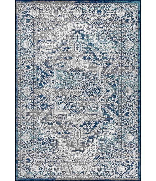 MODERN PERSIAN Area Rug Modern Vintage Medallion Navy /Light Grey 5 ft. x 8 ft. Area Rug