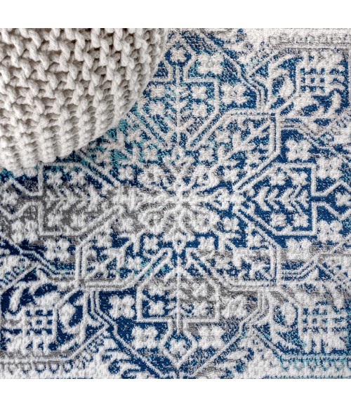 MODERN PERSIAN Area Rug Modern Vintage Medallion Navy /Light Grey 2 ft. x 8 ft. Runner Rug
