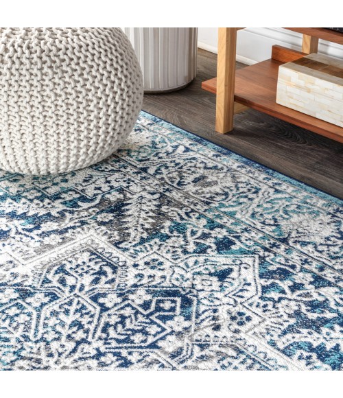 MODERN PERSIAN Area Rug Modern Vintage Medallion Navy /Light Grey 2 ft. x 8 ft. Runner Rug