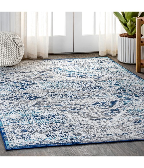 MODERN PERSIAN Area Rug Modern Vintage Medallion Navy /Light Grey 5 ft. x 8 ft. Area Rug