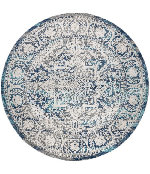 MODERN PERSIAN Area Rug Modern Vintage Medallion Navy /Light Grey 6' Round Area Rug