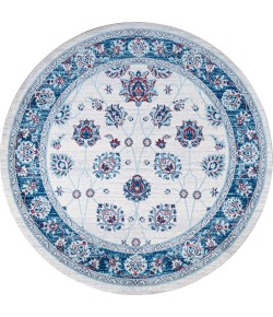 Jonathany Modern Persian MDP101C Blue/Ivory/Red Area Rug 5 ft. X 5 ft. Round