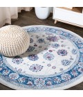 Modern  Vintage Moroccan Traditional Blue/Ivory/Red 5' Round Area Rug