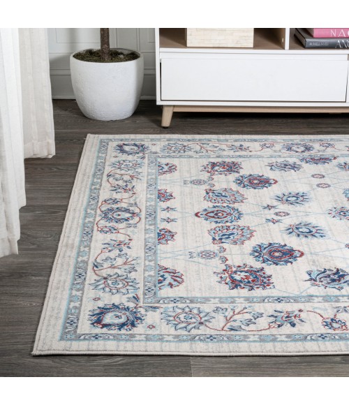MODERN PERSIAN Area Rug Modern Vintage Moroccan Traditional Ivory/Blue/Red 4 ft. x 6 ft. Area Rug