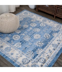 Jonathany Modern Persian MDP101E Blue/Ivory Area Rug 5 ft. X 5 ft. Square