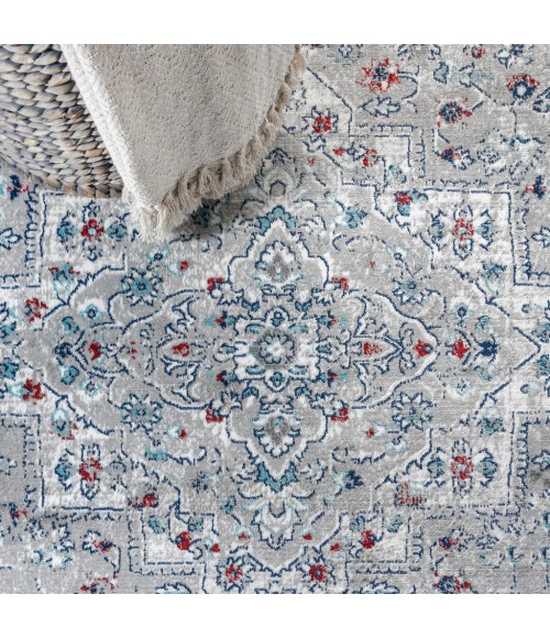 MODERN PERSIAN Area Rug Modern Vintage Medallion Light Grey/ Multi 5 ft. x 8 ft. Area Rug