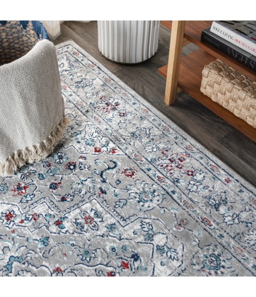 MODERN PERSIAN Area Rug Modern Vintage Medallion Light Grey/ Multi 5 ft. x 8 ft. Area Rug