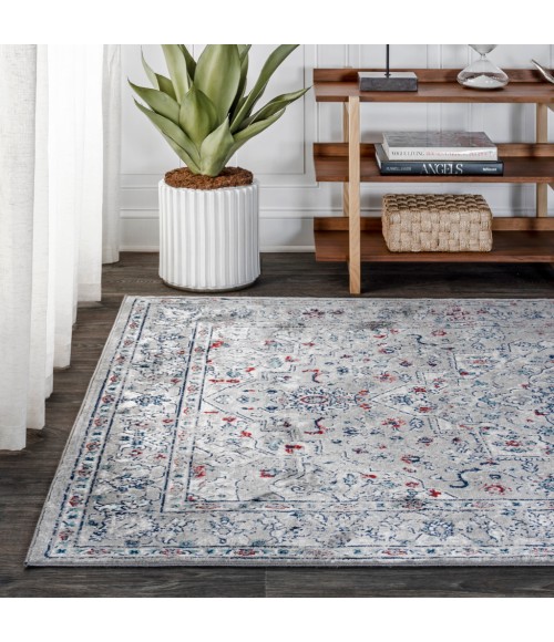MODERN PERSIAN Area Rug Modern Vintage Medallion Light Grey/ Multi 5 ft. x 8 ft. Area Rug