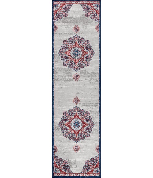 MODERN PERSIAN Area Rug Modern Vintage Medallion Navy/Red 2 ft. x 8 ft. Runner Rug