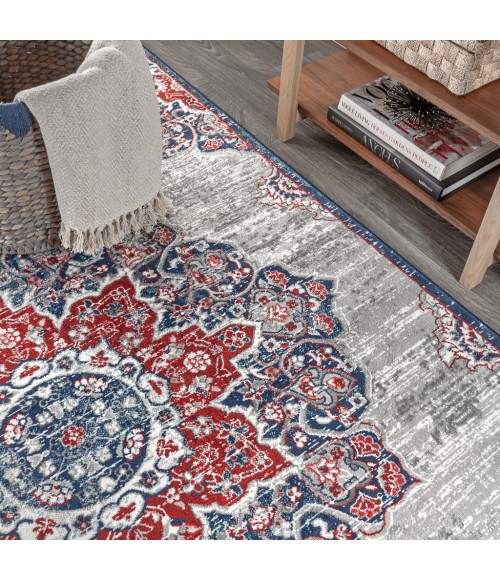 MODERN PERSIAN Area Rug Modern Vintage Medallion Navy/Red 5 ft. x 8 ft. Area Rug