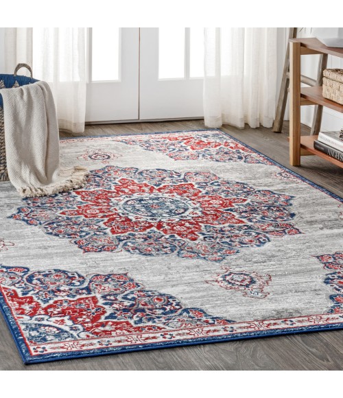 MODERN PERSIAN Area Rug Modern Vintage Medallion Navy/Red 5 ft. x 8 ft. Area Rug