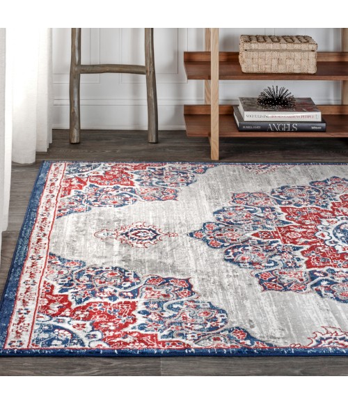 MODERN PERSIAN Area Rug Modern Vintage Medallion Navy/Red 5 ft. x 8 ft. Area Rug