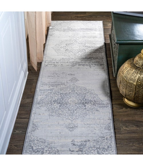 MODERN PERSIAN Area Rug Modern Vintage Moroccan Medallion Light Gray 2 ft. x 10 ft. Runner Rug