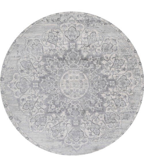MODERN PERSIAN Area Rug Modern Vintage Moroccan Medallion Light Gray 5' Round Area Rug