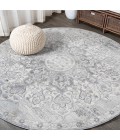 MODERN PERSIAN Area Rug Modern Vintage Moroccan Medallion Light Gray 5' Round Area Rug