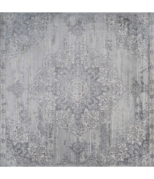 MODERN PERSIAN Area Rug Modern Vintage Moroccan Medallion Light Gray 5' Square Area Rug