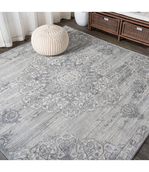 MODERN PERSIAN Area Rug Modern Vintage Moroccan Medallion Light Gray 5' Square Area Rug