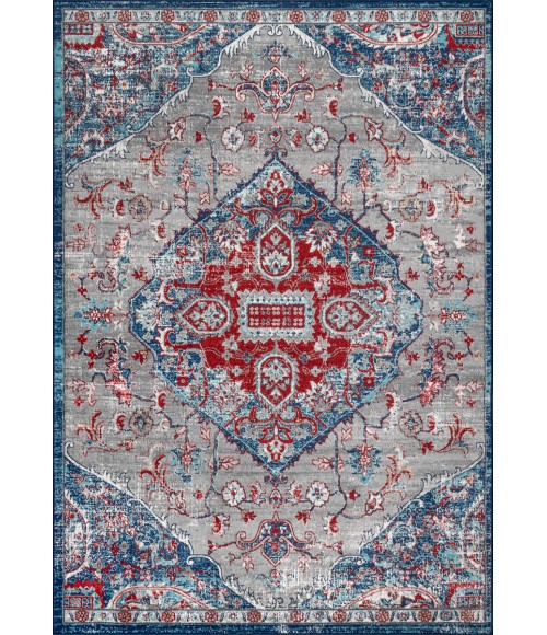 MODERN PERSIAN Area Rug Modern Vintage Medallion Red/Navy 3 ft. x 5 ft. Area Rug