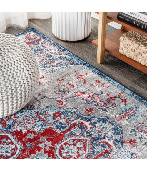 MODERN PERSIAN Area Rug Modern Vintage Medallion Red/Navy 3 ft. x 5 ft. Area Rug