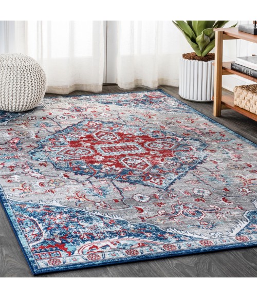 MODERN PERSIAN Area Rug Modern Vintage Medallion Red/Navy 3 ft. x 5 ft. Area Rug