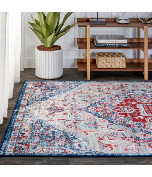 MODERN PERSIAN Area Rug Modern Vintage Medallion Red/Navy 3 ft. x 5 ft. Area Rug