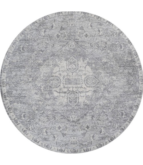 Modern  Vintage Medallion Gray 5' Round Area Rug