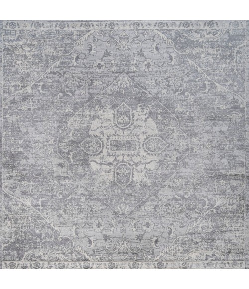 MODERN PERSIAN Area Rug Modern Vintage Medallion Gray 5' Square Area Rug