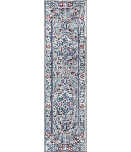 MODERN PERSIAN Area Rug Modern Vintage Medallion Light Grey/Blue 2 ft. x 8 ft. Runner Rug