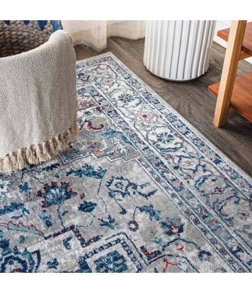 MODERN PERSIAN Area Rug Modern Vintage Medallion Light Grey/Blue 3 ft. x 5 ft. Area Rug