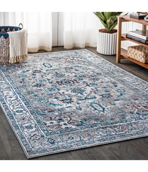 MODERN PERSIAN Area Rug Modern Vintage Medallion Light Grey/Blue 3 ft. x 5 ft. Area Rug
