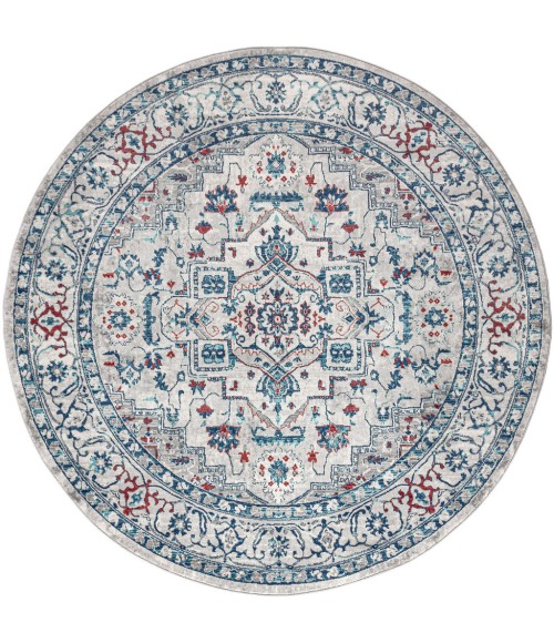 MODERN PERSIAN Area Rug Modern Vintage Medallion Light Gray/Blue 5' Round Area Rug