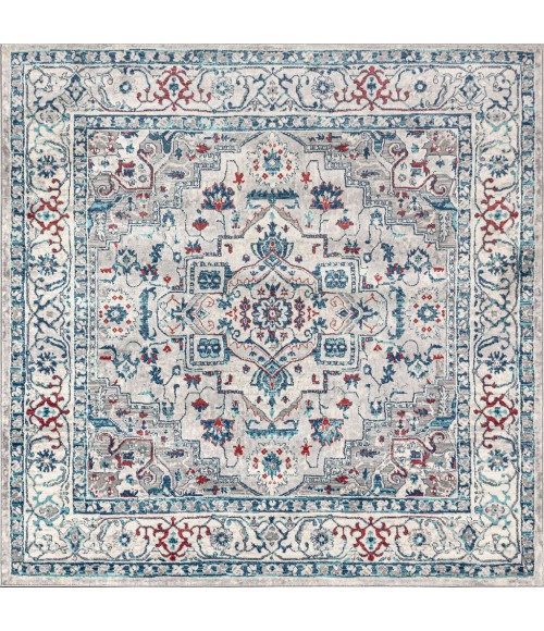 MODERN PERSIAN Area Rug Modern Vintage Medallion Light Gray/Blue 6' Square Area Rug