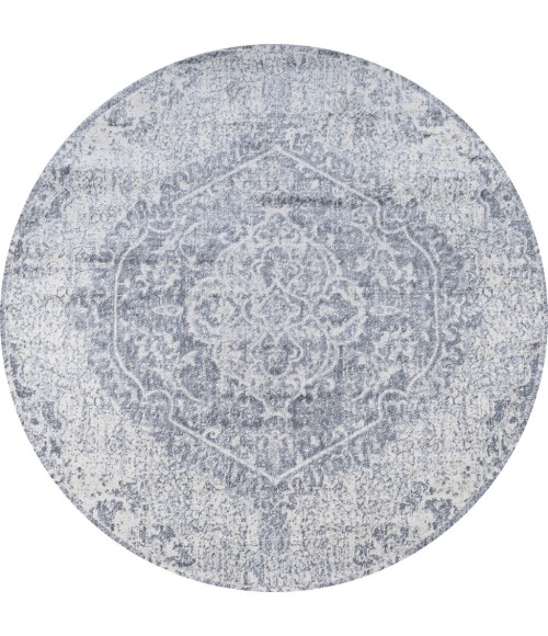 MODERN PERSIAN Area Rug Modern Vintage Medallion Gray/Ivory 5' Round Area Rug